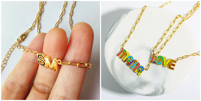 wholesale custom flower enamel jewelry making personalized hypoallergenic name necklace